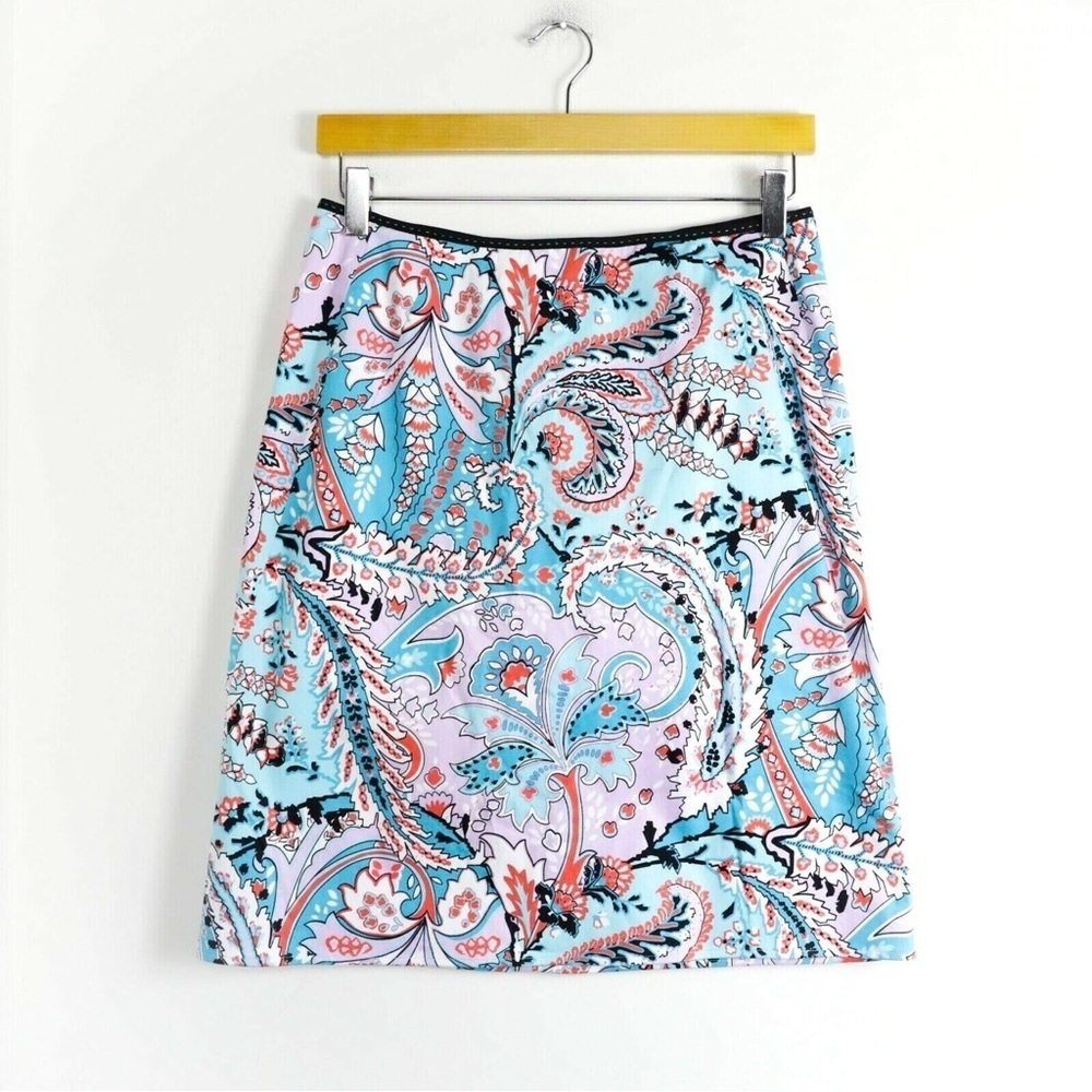 Tahari blue paisley print skirt light cotton stretch 6 summer beach resort wear